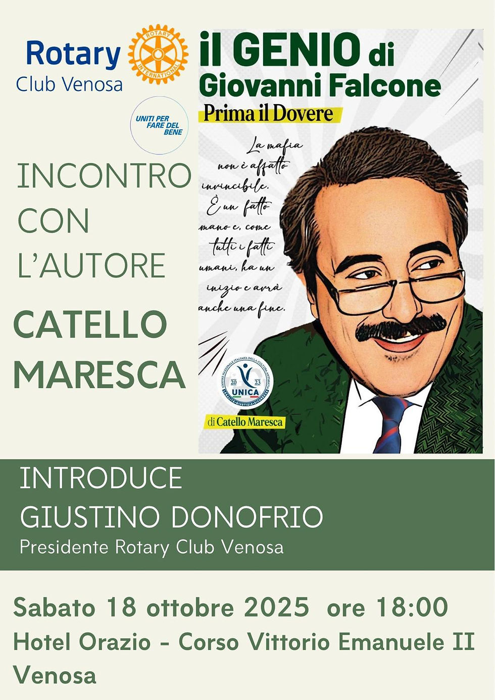 18 Ottobre - Rotary Club Venosa - Cultura Antimafia con il Magistrato Catello Maresca