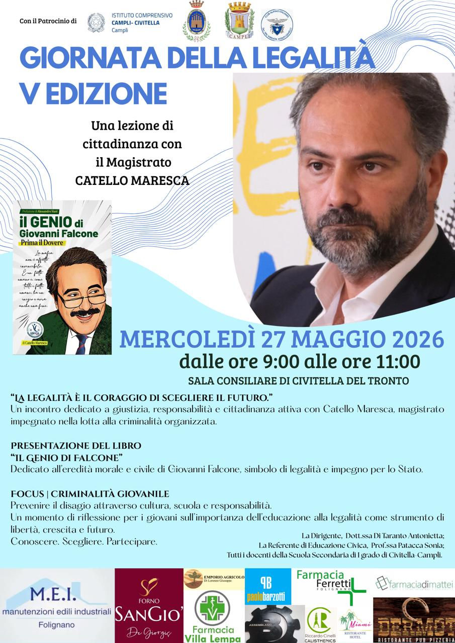 27 Maggio-Giornata della legalità con il nostro ambasciatore Catello Maresca presso Sala Consiliare di Civitella del Tronto