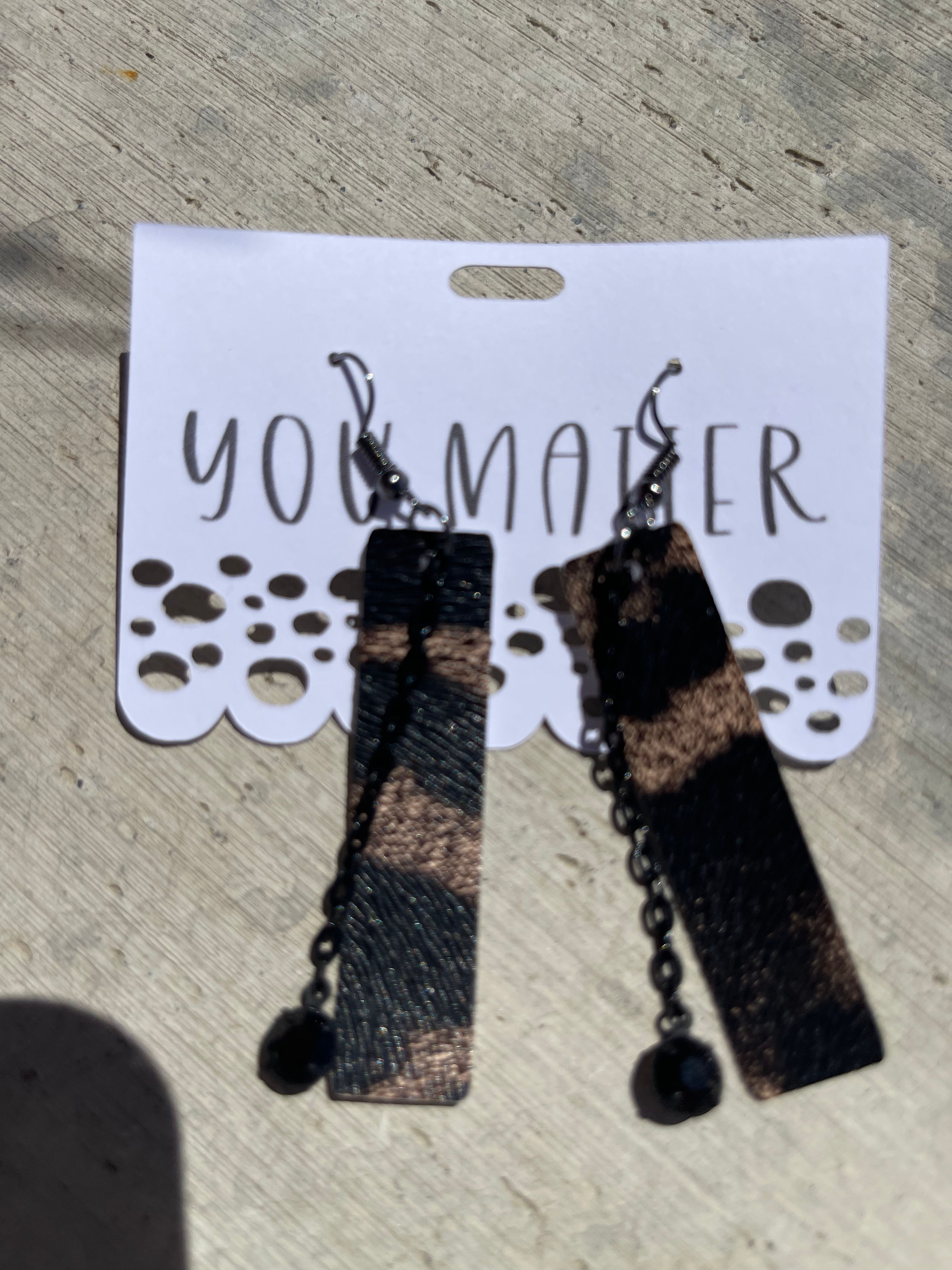 Faux leather chain earring