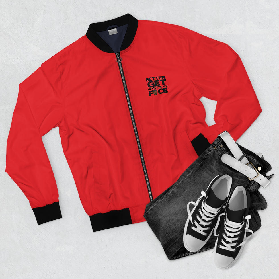 Thumbnail: Red 'Let's Get F*ce' Bomber Jacket — Men's Zip-Up Casual Streetwear