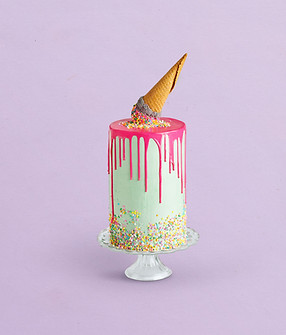 Decorated Birthday Cake with Ice Cream Cone