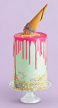 Decorated Birthday Cake with Ice Cream Cone