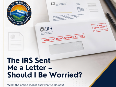 IRS notice graphic with tax letters, a Franklinton, North Carolina tax resolution logo, and headline: The IRS Sent Me a Letter—Should I Be Worried?