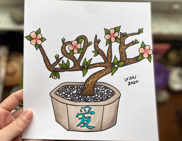 Bonsai Love Drawing Alcohol Markers, Laura Wootton Artwork