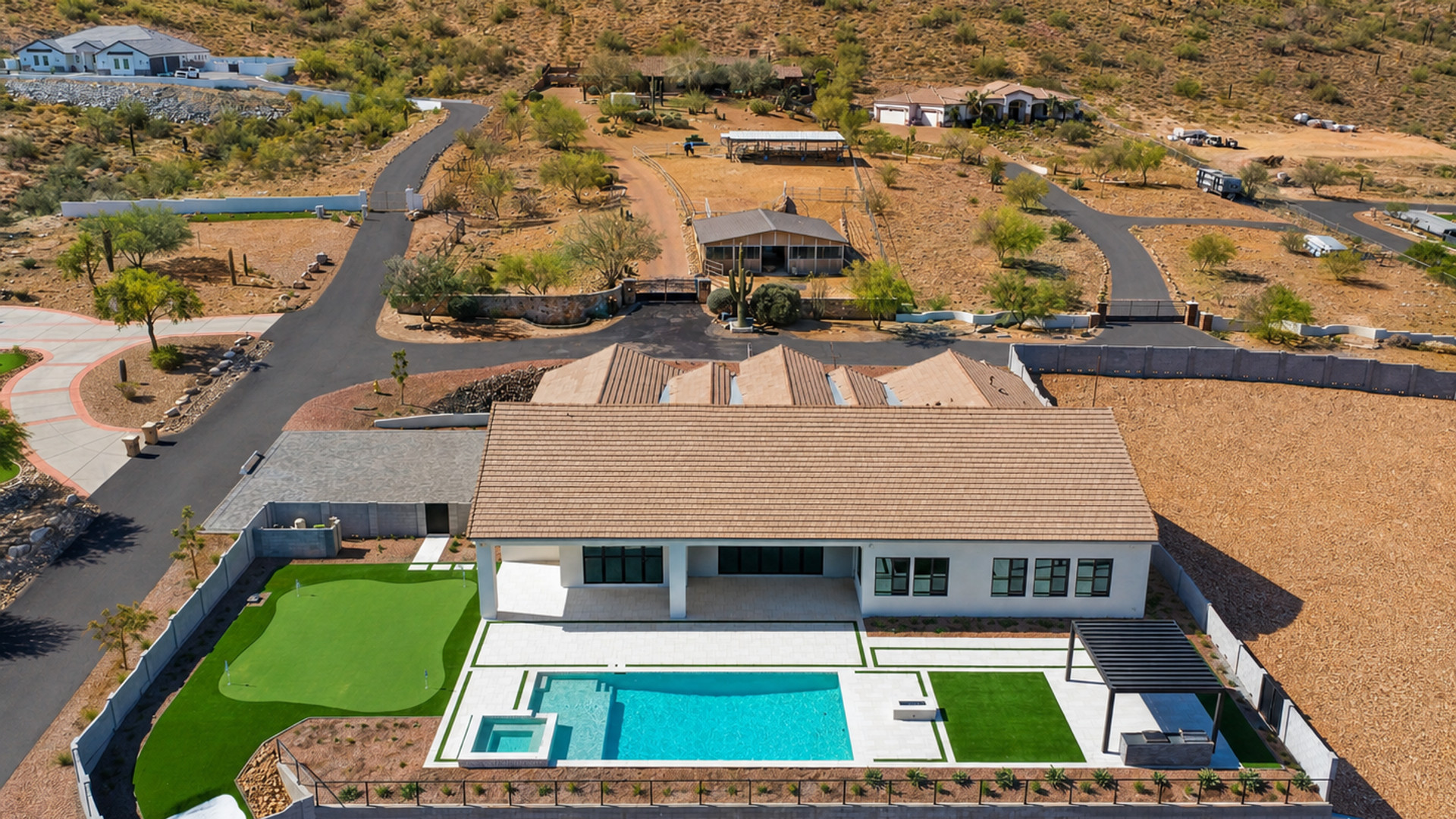 Top-down aerial of Mirage home and lot