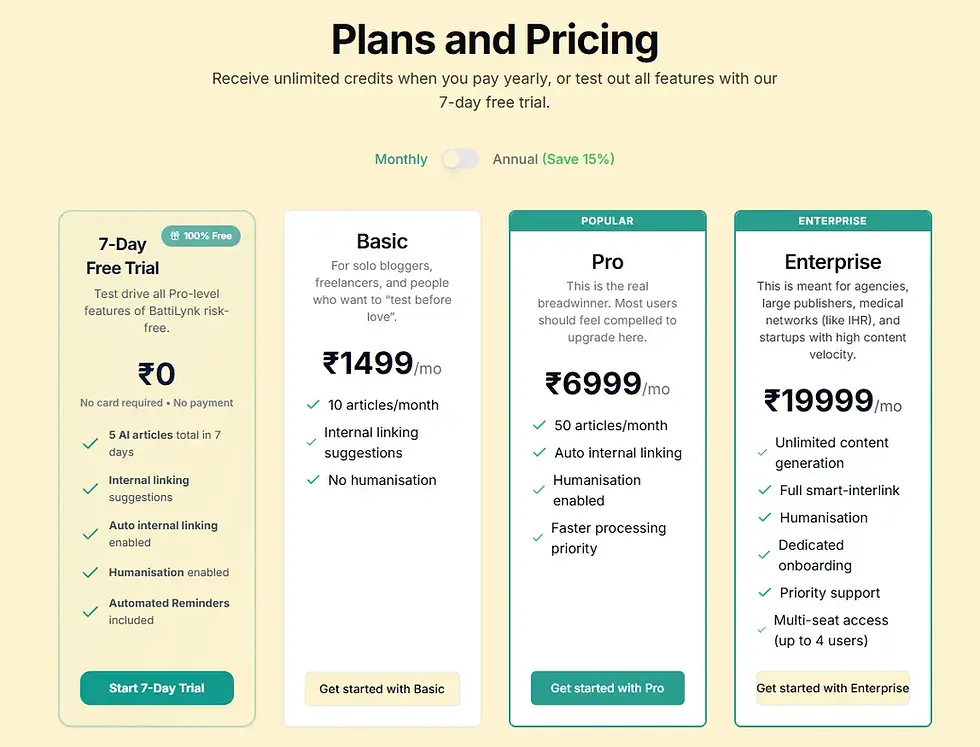 Monthly plans of BaiLynk AI
