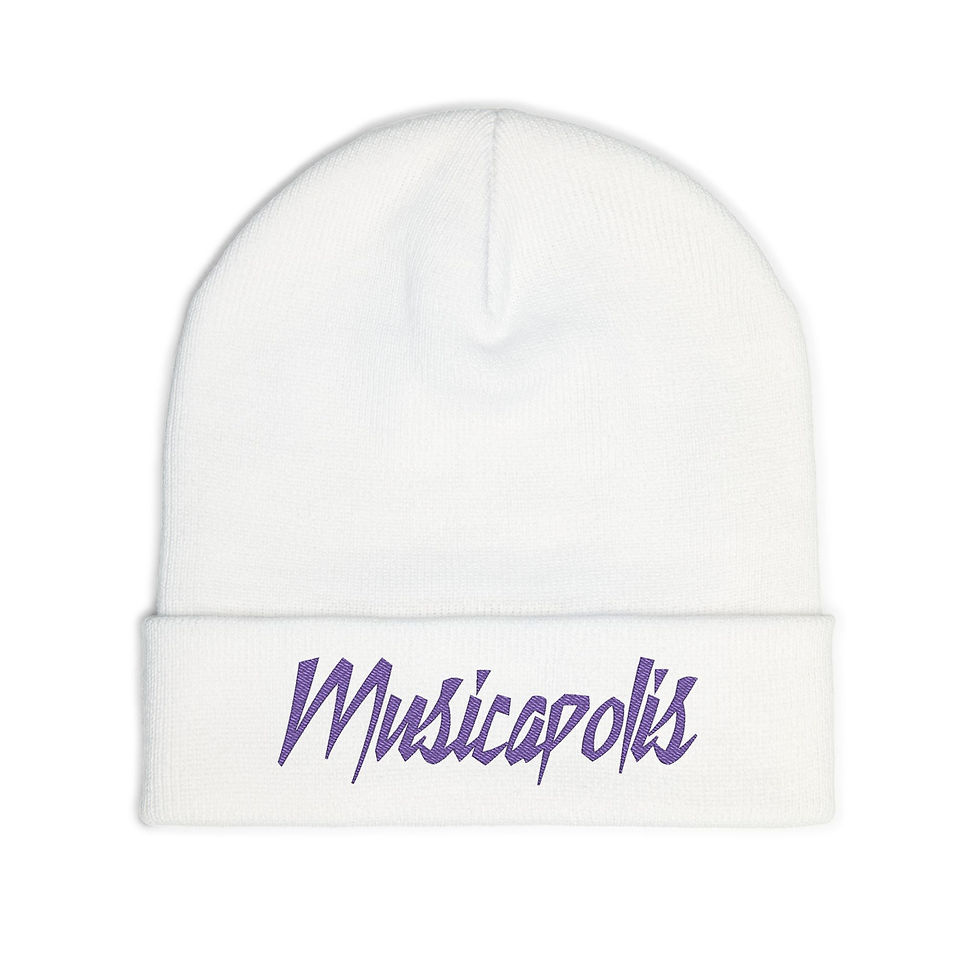 Thumbnail: Musicapolis Embroidered Knit Beanie — Retro Script Music Festival Hat