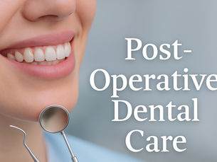 Close-up dental check-up photo showing a smiling patient and dental instruments, used as a header image for a Post-Operative Dental Care guide.