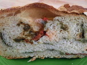 Spinach and tomato stuffed bread.