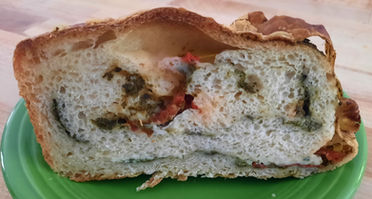 Spinach and tomato stuffed bread.