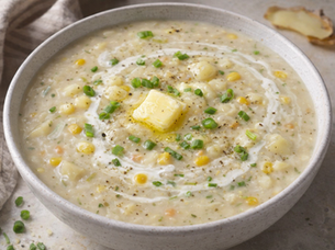Vegetarian potato soup is a crowd pleaser.