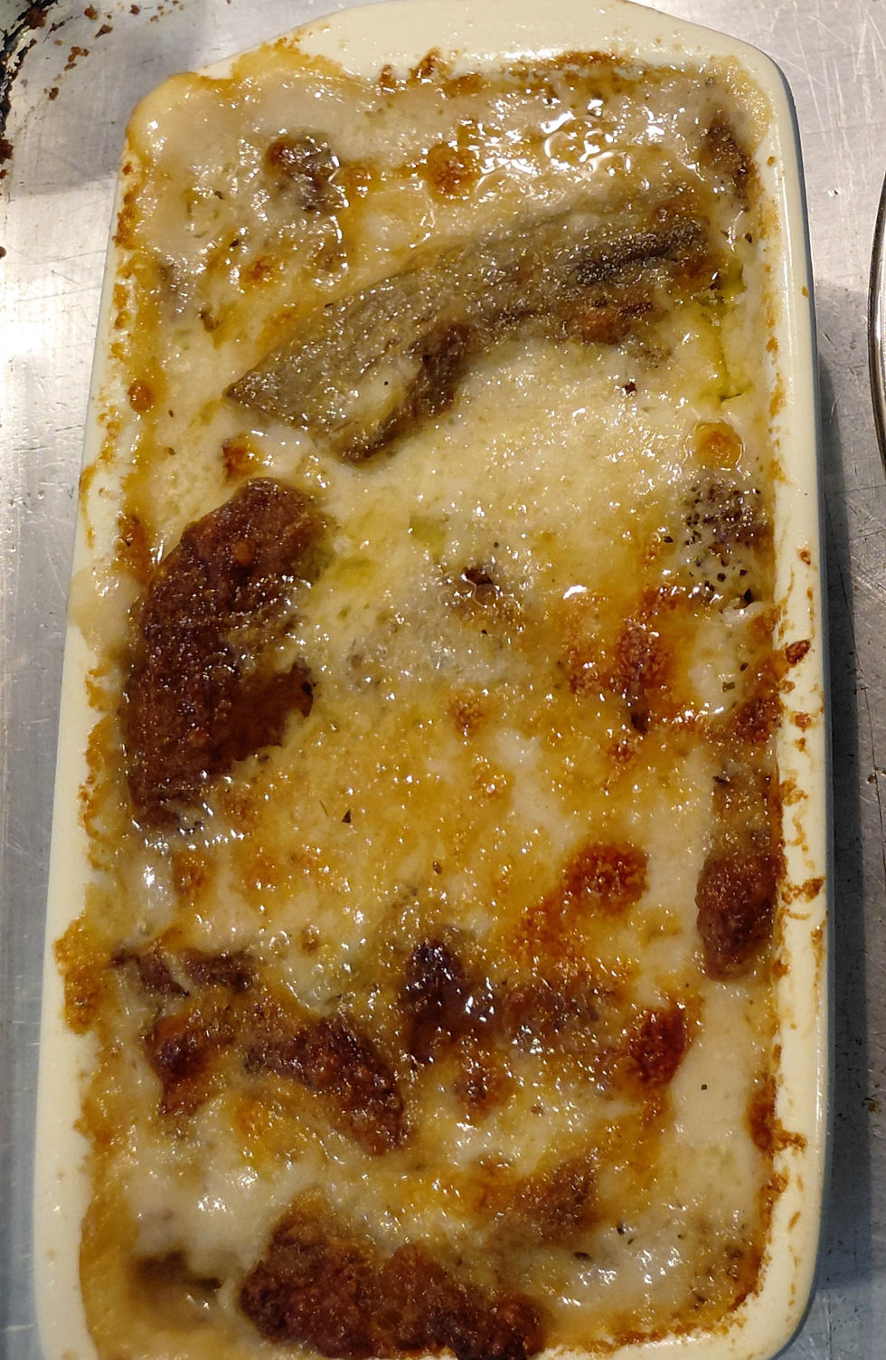 Eggplant Parmigiana Bianca baked in a loaf pan.