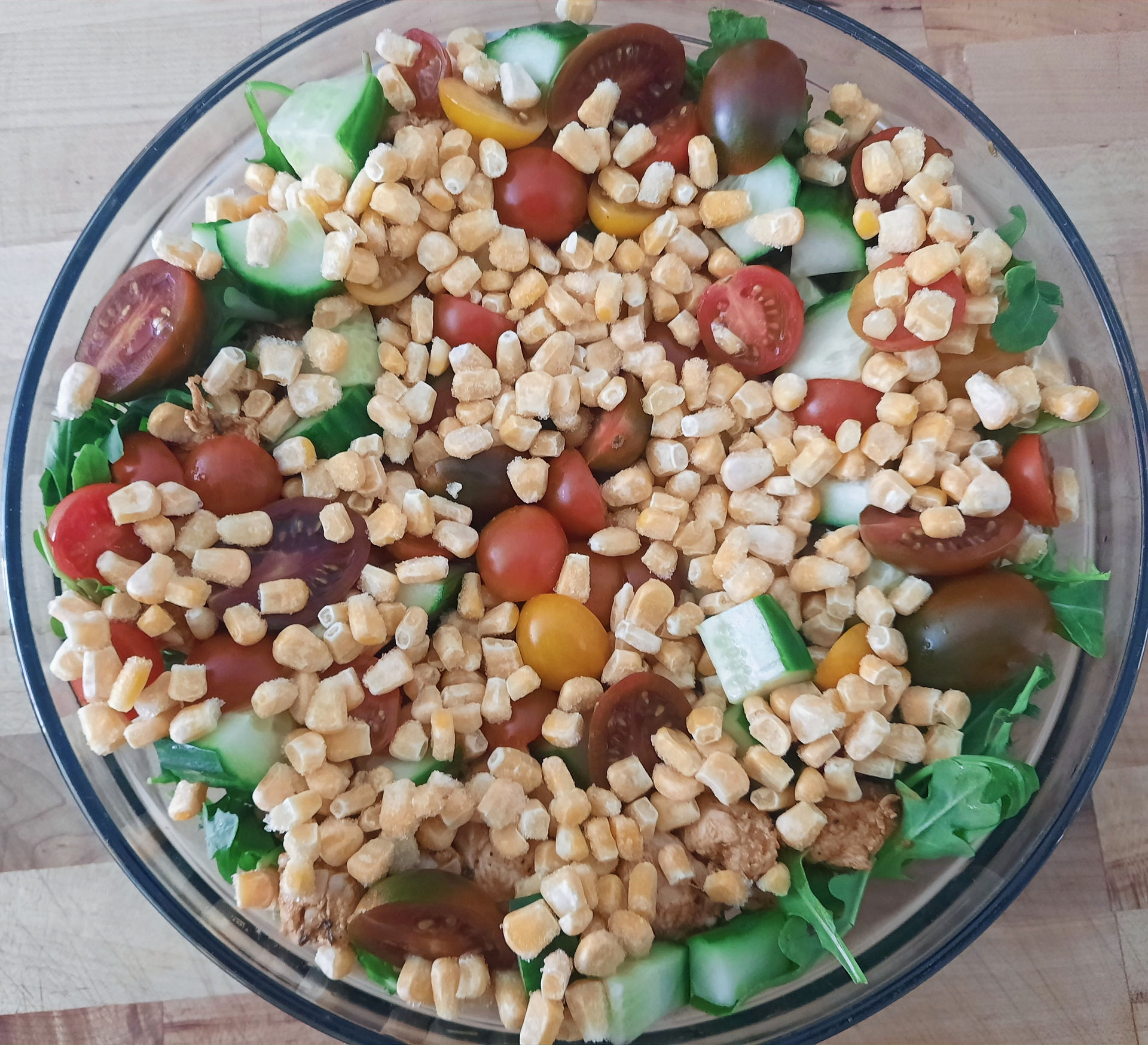 It's OK to add the corn while frozen if you let the salad get to room temp before serving.