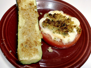 broiled zucchini and tomato topped with panko and seasonings