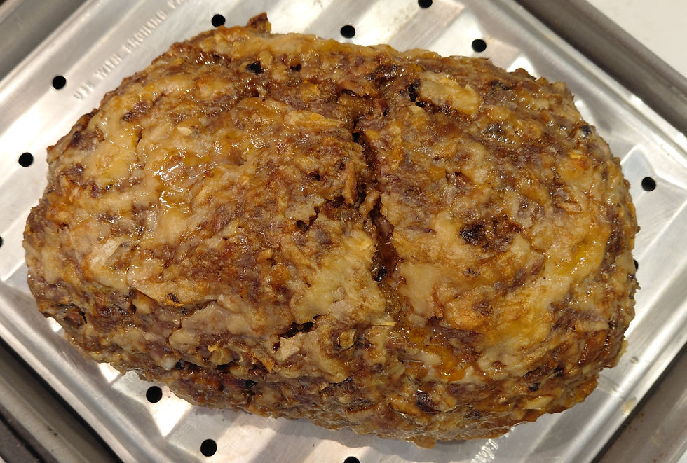 Heartstone ancestral blend meatloaf with a roasted garlic crust.