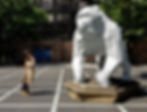 The gorilla is called Gus, and he was originally created for the Aspinall Foundation (and now resides at Port Lympne Wild Animal Park).