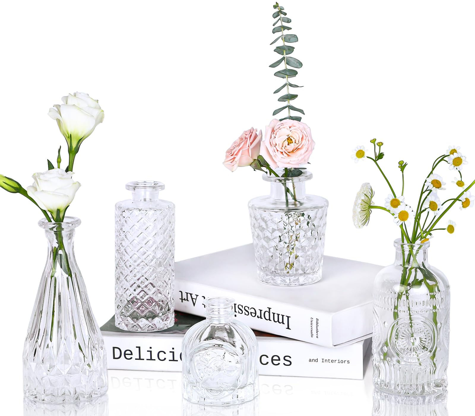 Vintage Mini Glass Vase Set - 5 Pieces for Décor