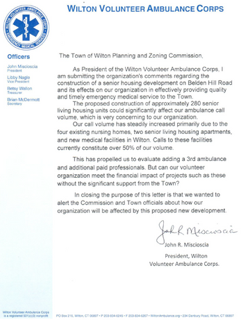 WVAC Letter to Planning & Zoning Regarding Pre-Application for a 280 Unit Senior Housing Proposal at 345 Belden Hill Rd