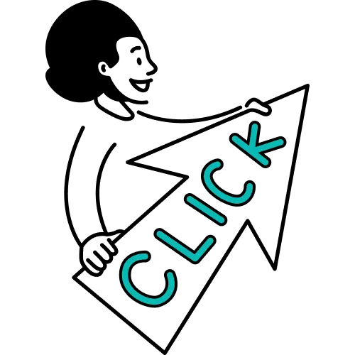 a man holding up a click banner