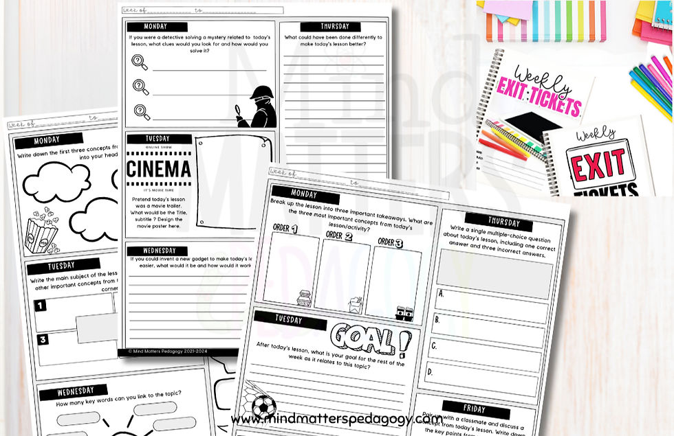 Exit slip journal weekly self evaluation and reflection and retrieval practice for all grade levels