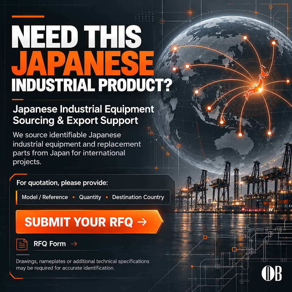 Japanese industrial equipment sourcing and export support from Japan, with global supply routes and RFQ requirements for model reference, quantity and destination country.