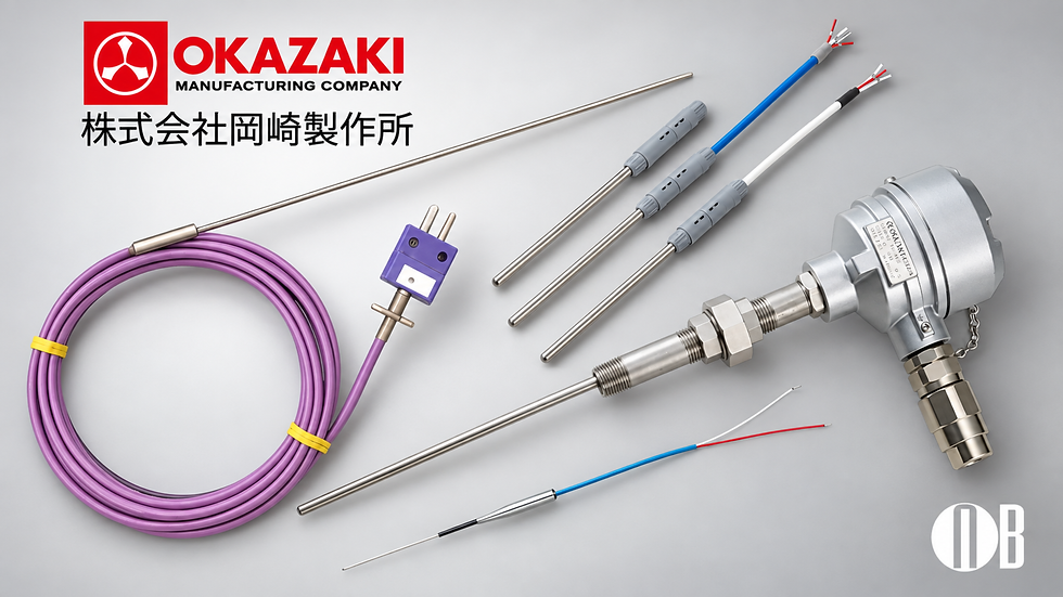 Okazaki industrial thermocouples and temperature sensors with mineral insulated probes and connection heads