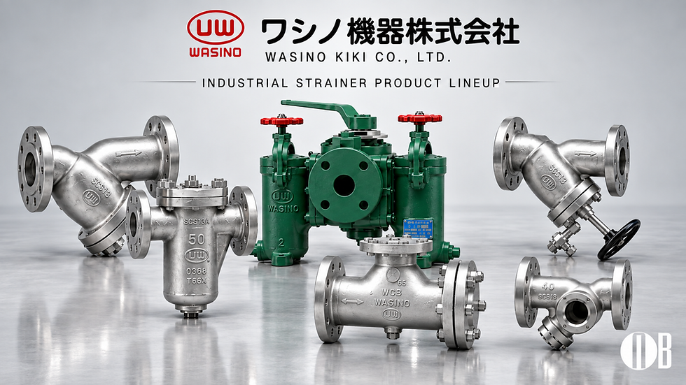 WASINO KIKI Japanese industrial strainers including Y-type, U-type, duplex, T-type, and visible strainer solutions