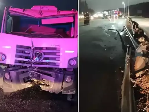 Ruta 7: Camión chocó contra un guardarraíl y derribó un poste del alumbrado público