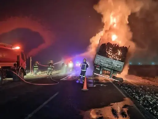 Rio Negro: Un camión se incendió por completo en plena ruta entre Choele Choel y Darwin