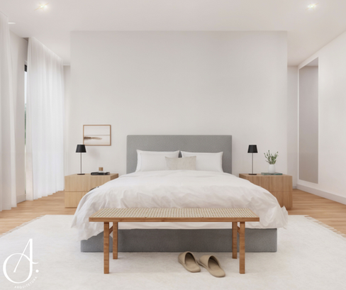 quarto de casal neutro e minimalista