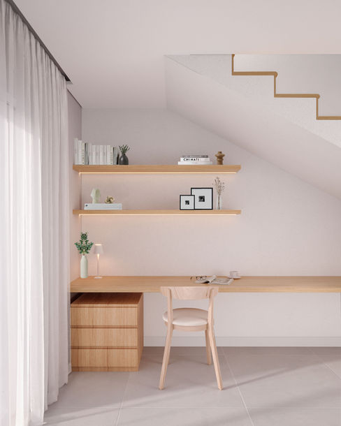 escritório em casa tons claros