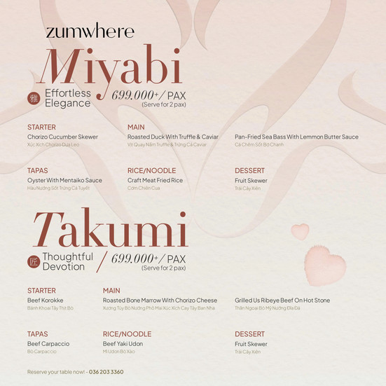TÔN VINH MÙA YÊU CÙNG SET MENU VALENTINE ZUMWHERE
