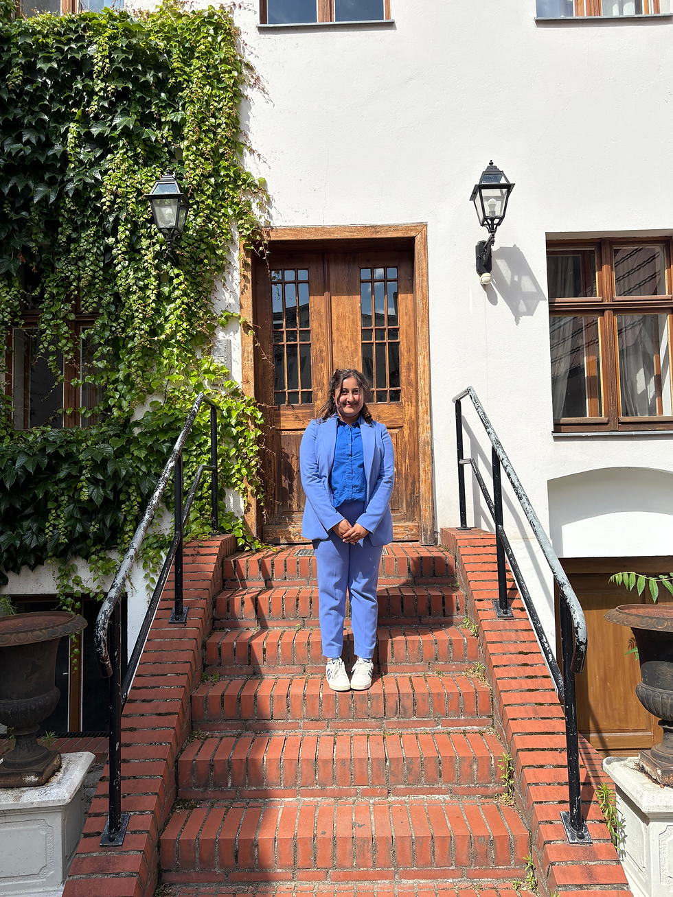 A girl standing on steps