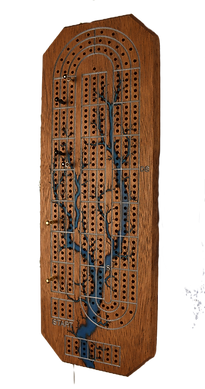 Custom cribbage board with a fractal burn