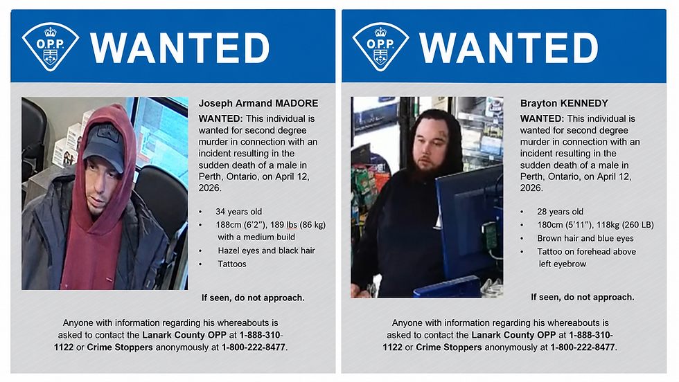 OPP Searching for Two Men Wanted for Second Degree Murder After Fatal Perth Park Incident