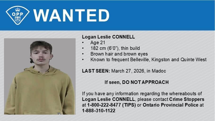 OPP East Region Issues Public Appeal to Locate 21-Year-Old Male Wanted in Eastern Ontario