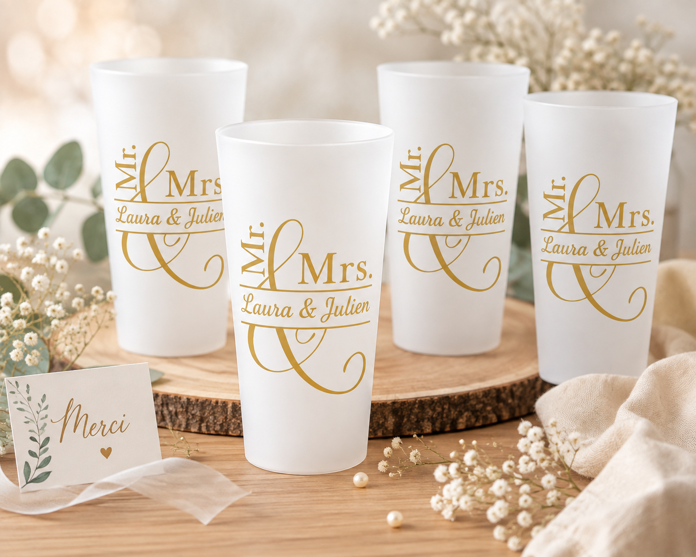 Gobelet mariage personnalisé 25 cl – Mr & Mrs doré