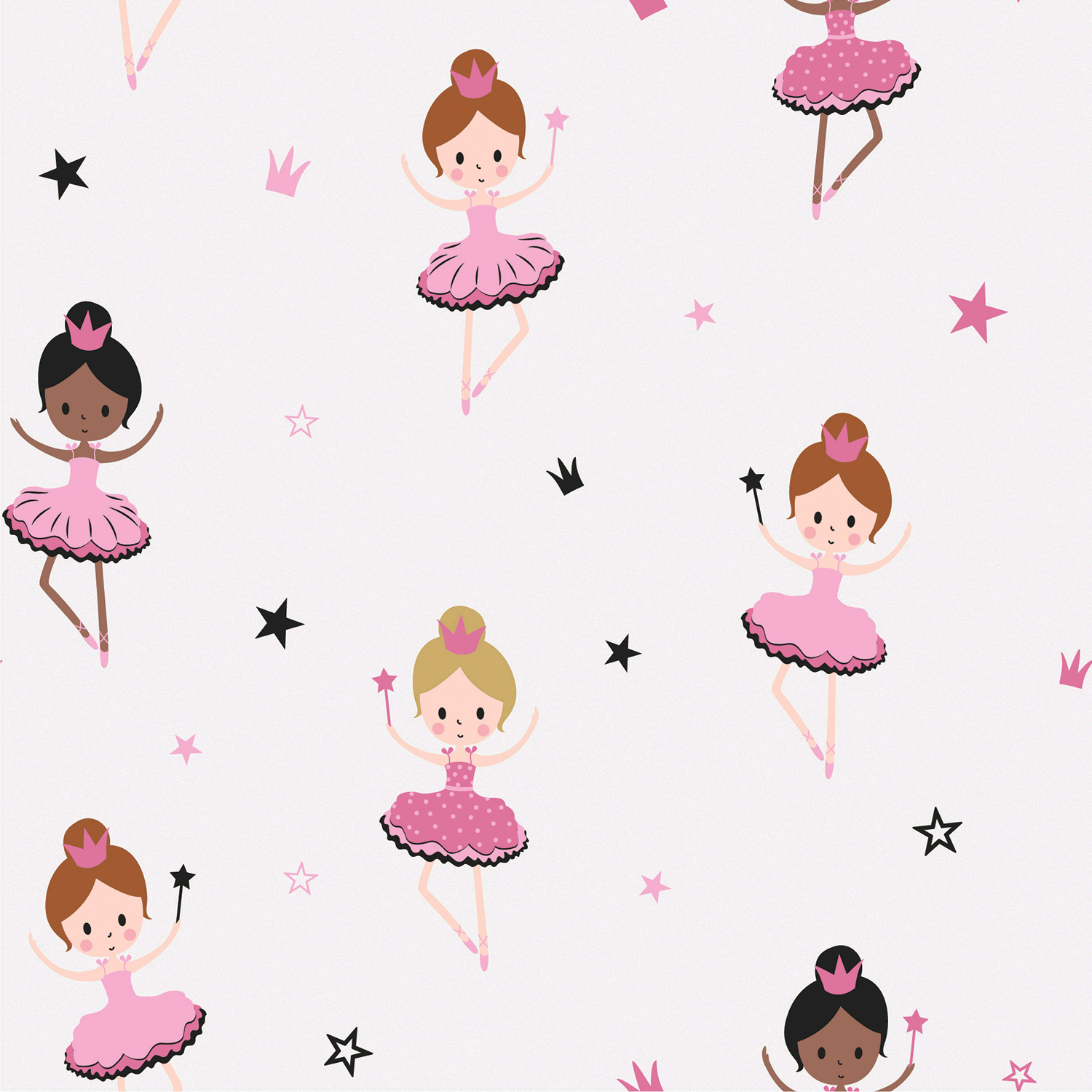 Ballet Dancers and Stars on Light Grey Background,Cotton Jersey