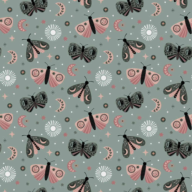 Vintage Butterflies on Green Background  Cotton Jersey - Sold by t