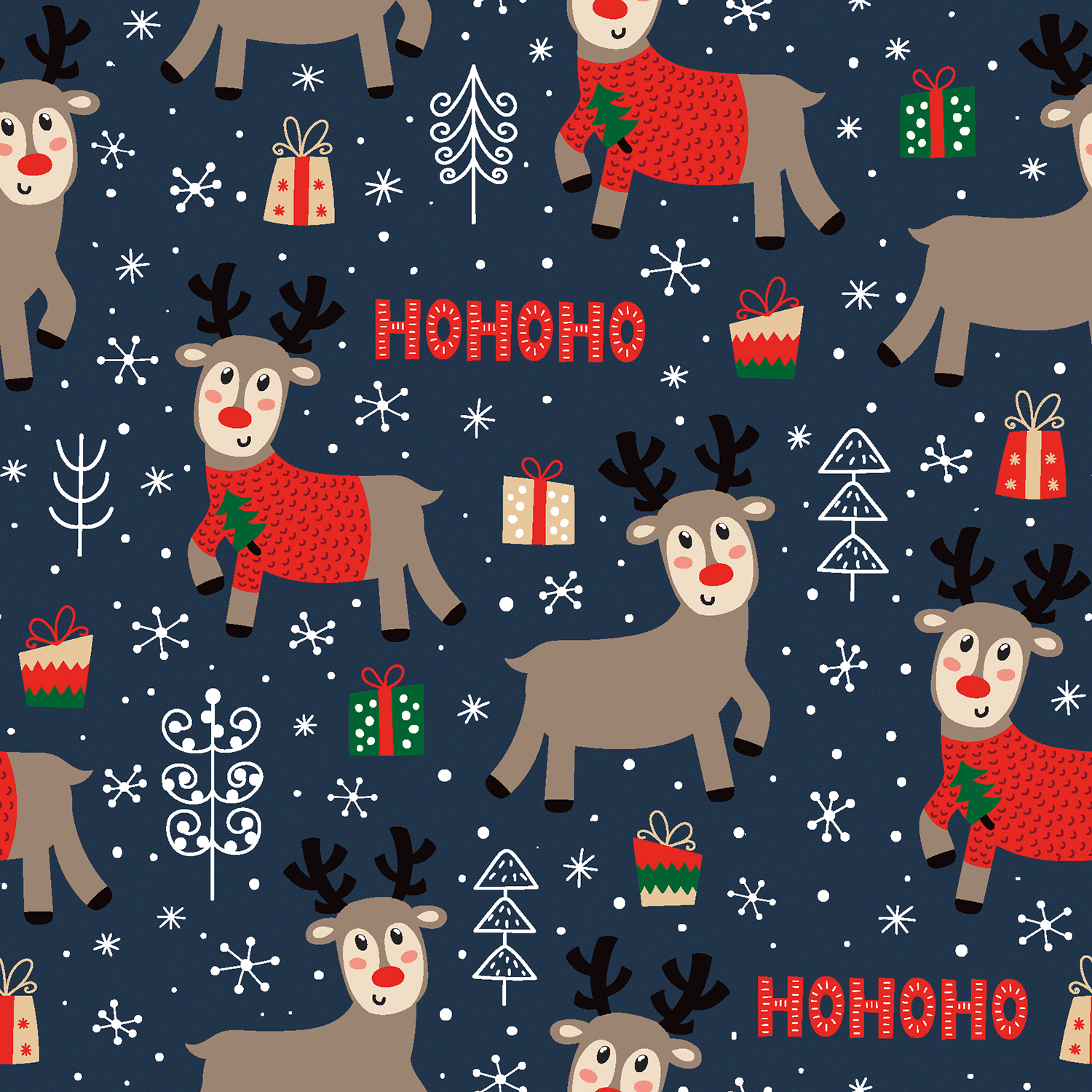 Childrens Novelty Christmas Cotton Jersey Fabric -Festive HoHo Reindeers Blue