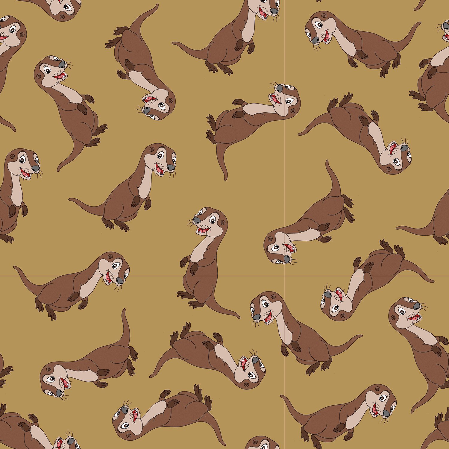 Happy Otters on Ochre Background Cotton Jersey - Sold by t