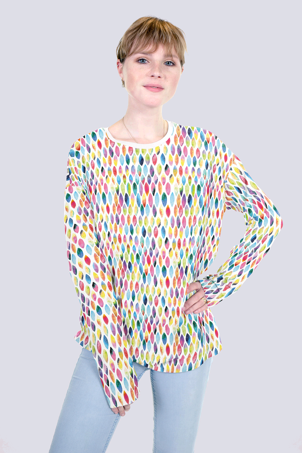 Miniatura: Multicoloured Petal Design on White Background, Cotton JerseySold By Half