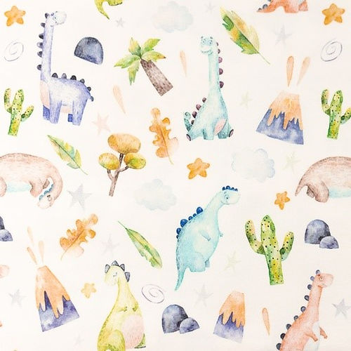Baby Childrens 220GSM - Cute Rex Dinosaurs Light Cream Background 4Way Stretch