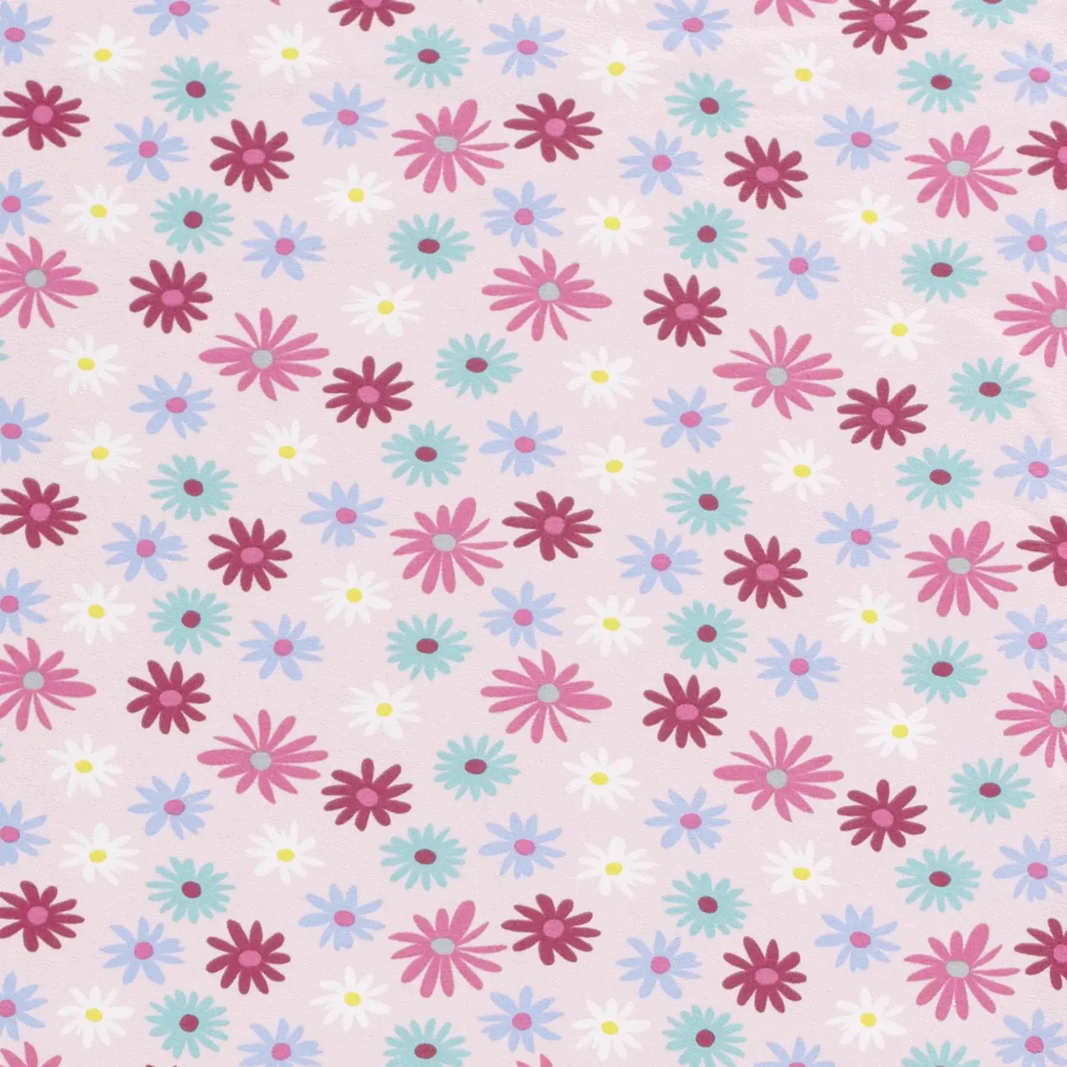 LAST PIECE 39CM - Daisy Flowers Cotton Jersey Fabric - On Light Pink Background