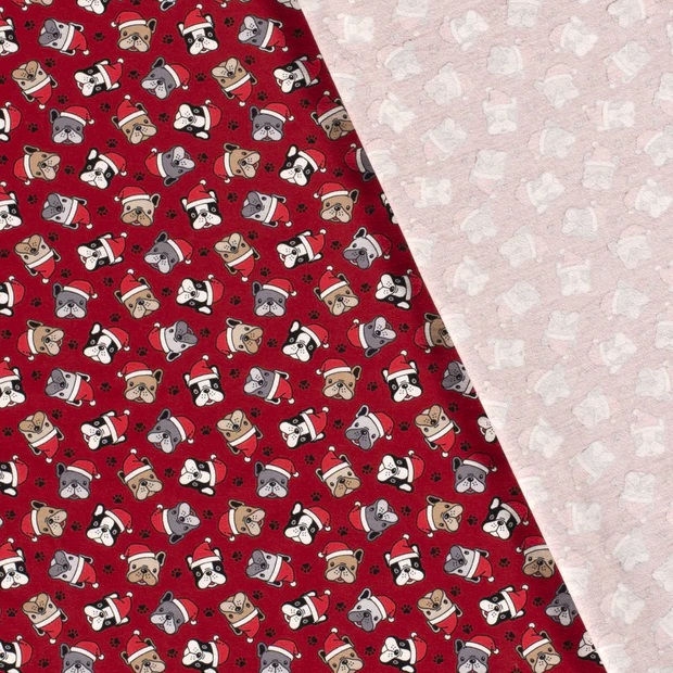 Pikkukuva: Childrens Christmas Cotton Jersey Fabric - Dogs in Santa Hats on Red Backgrou