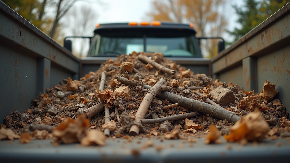 Close-up view of a truck loaded with yard debris ready for removal