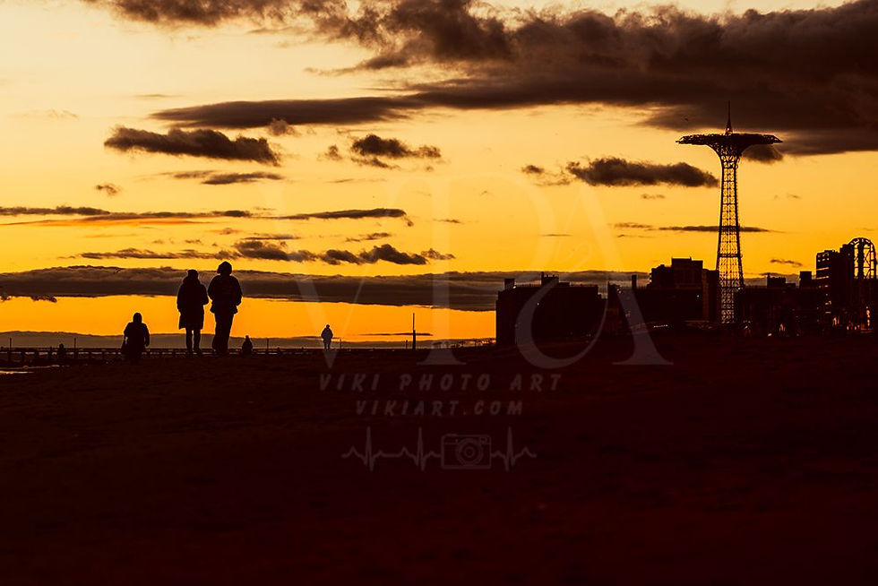 Thumbnail: Golden Boardwalk Stroll - Coney Island Silhouette Sunset Print