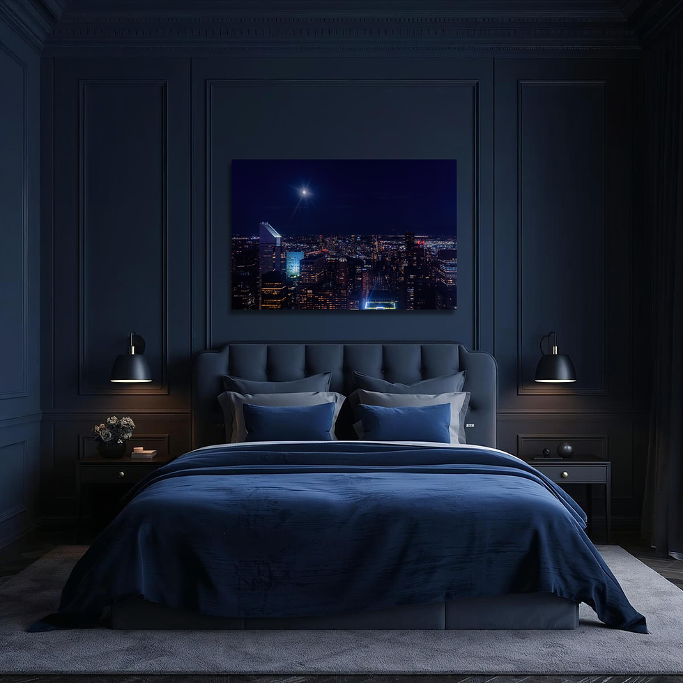Thumbnail: Midnight Moon over Manhattan - Deep Blue Night Skyline Photography Print