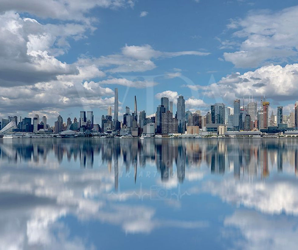 Thumbnail: Manhattan Mirror View - Blue Sky & Clouds Wall Art