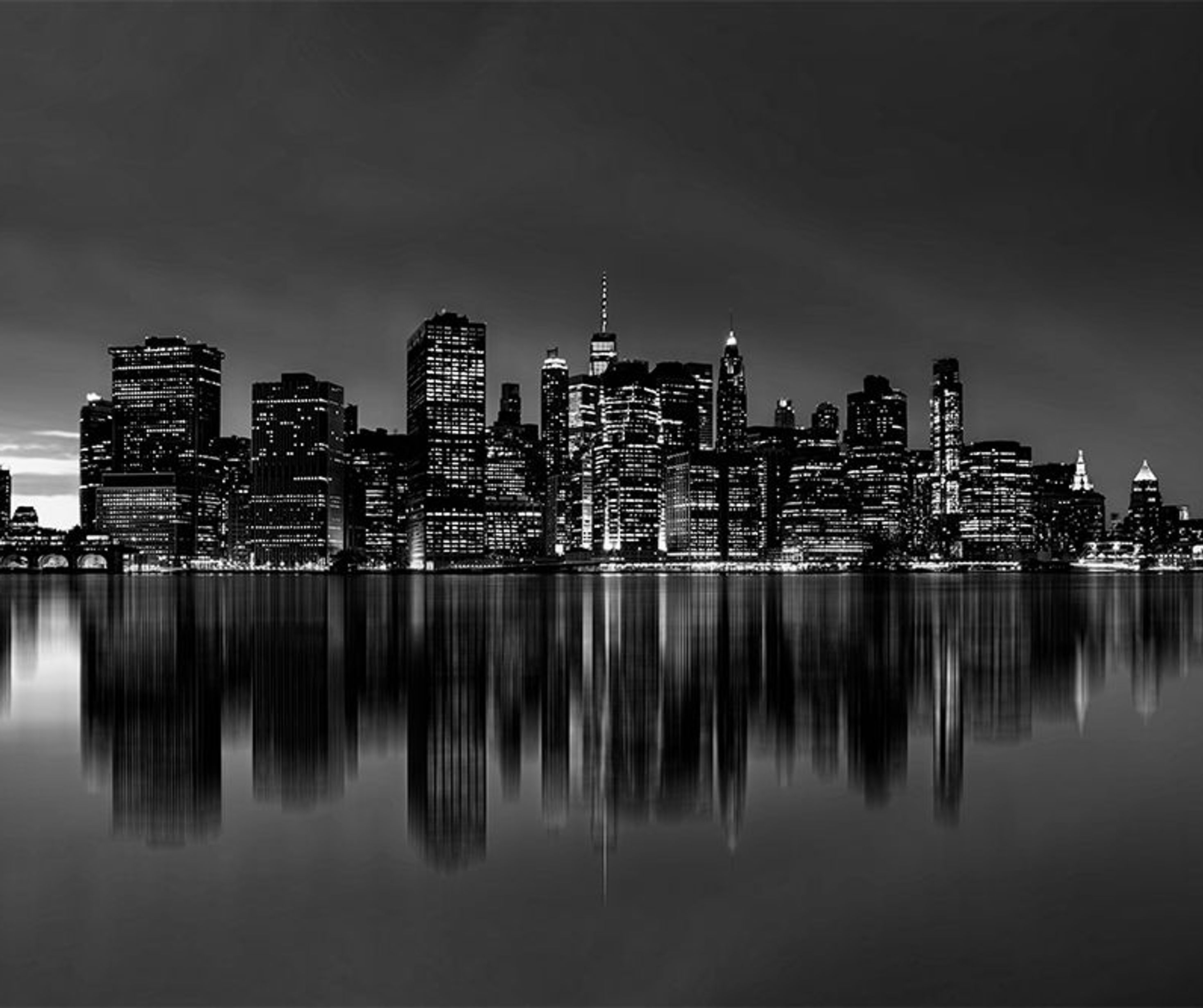Midnight Manhattan - Illuminated Skyline Reflection Photography Print
